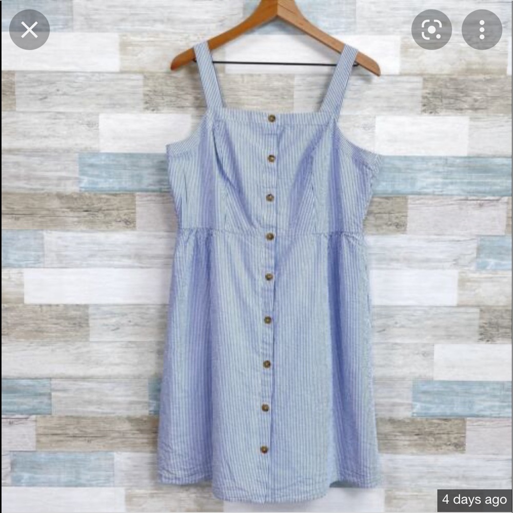 J Crew Blue White Stripe seersucker Button down mini sundress size 0 EUC